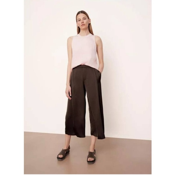 Vince Satin Pleated Front Wide Leg Crop Pants in Black Truffle Size 20 NWT - Picture 3 of 5